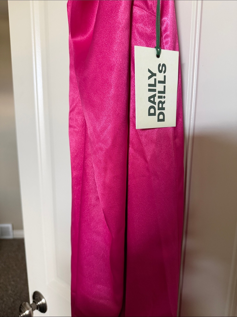 Daily Drills Fuchsia Satin Backless Maxi Dress NWT - Picture 4 of 13